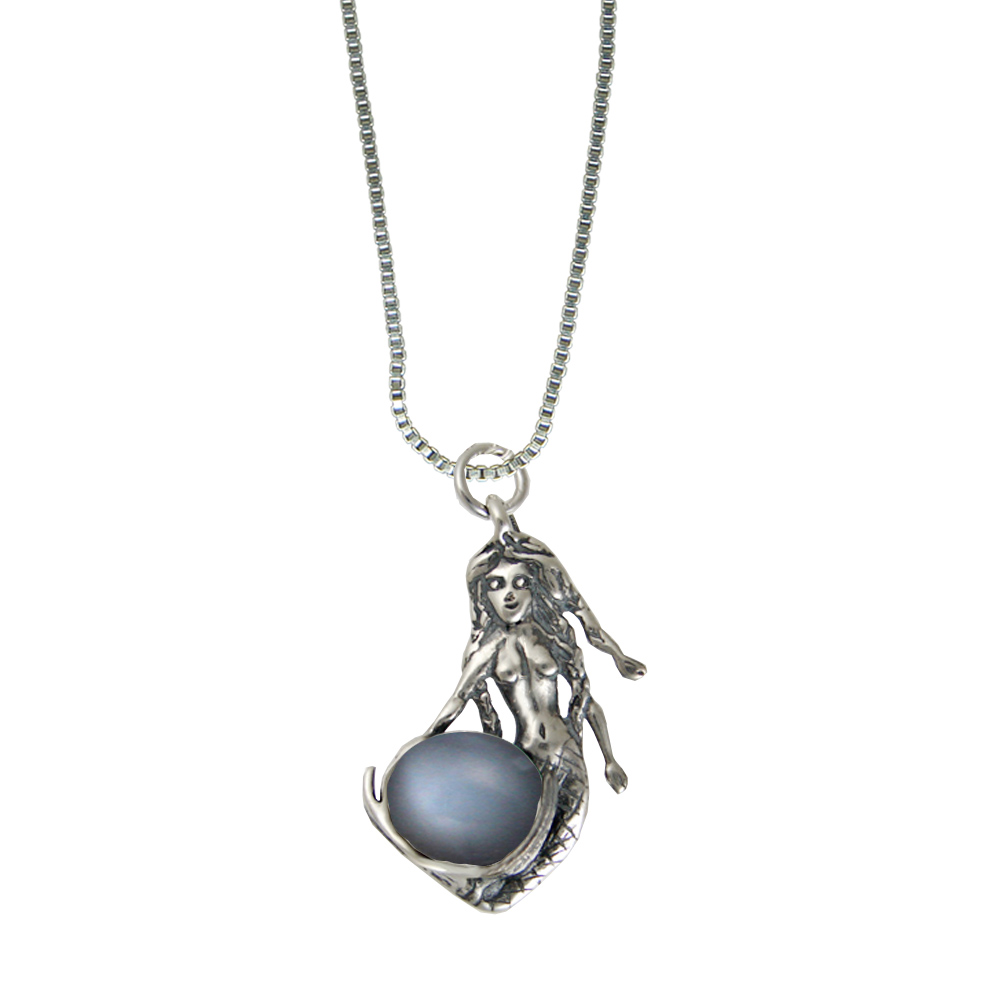 Sterling Silver Mermaid of the Seven Seas Pendant With Grey Moonstone